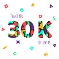 Thank you 30000 followers numbers postcard. Royalty Free Stock Photo